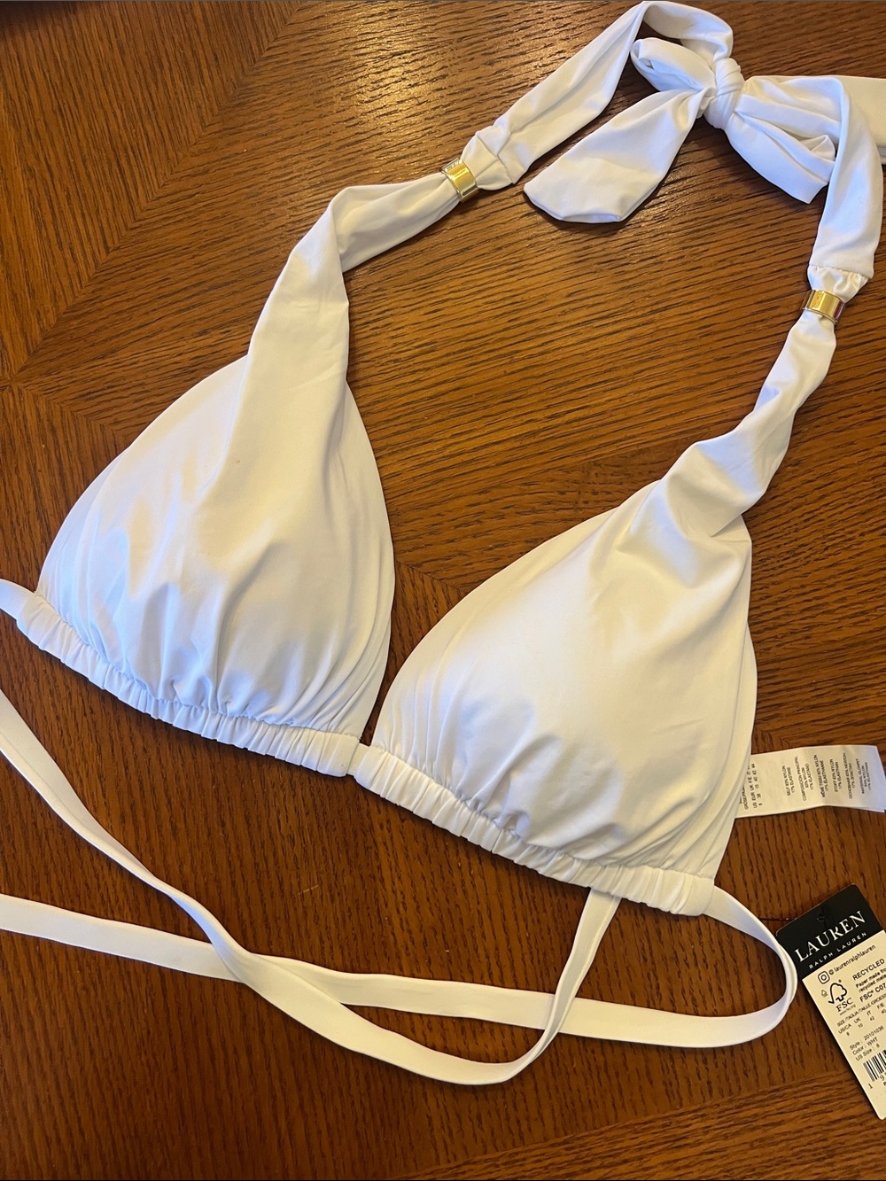 Lauren Ralph Lauren White Halter Triangle Bikini Top see notes   Size 8 B34